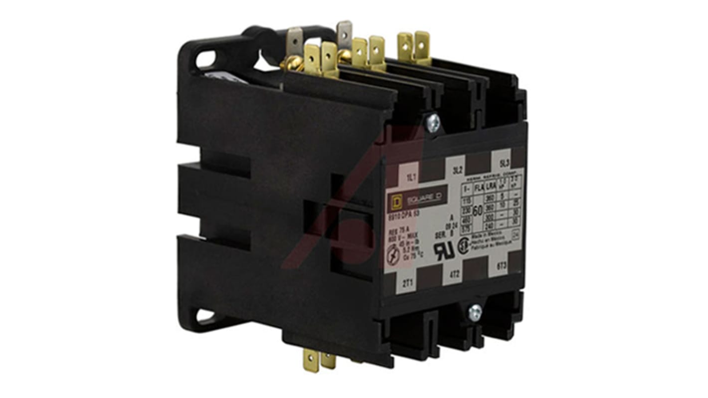 Contattore Schneider Electric 8910DPA63V14, 3 poli, 3 NA, 60 A, bobina 24 V c.a., dimensioni 85x105x93 mm.