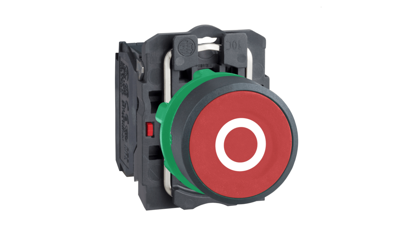 Pulsante SPST rosso Schneider Electric XB5AA4322, montaggio a pannello 22 mm, tensione massima 600V, serie Harmony XB5.