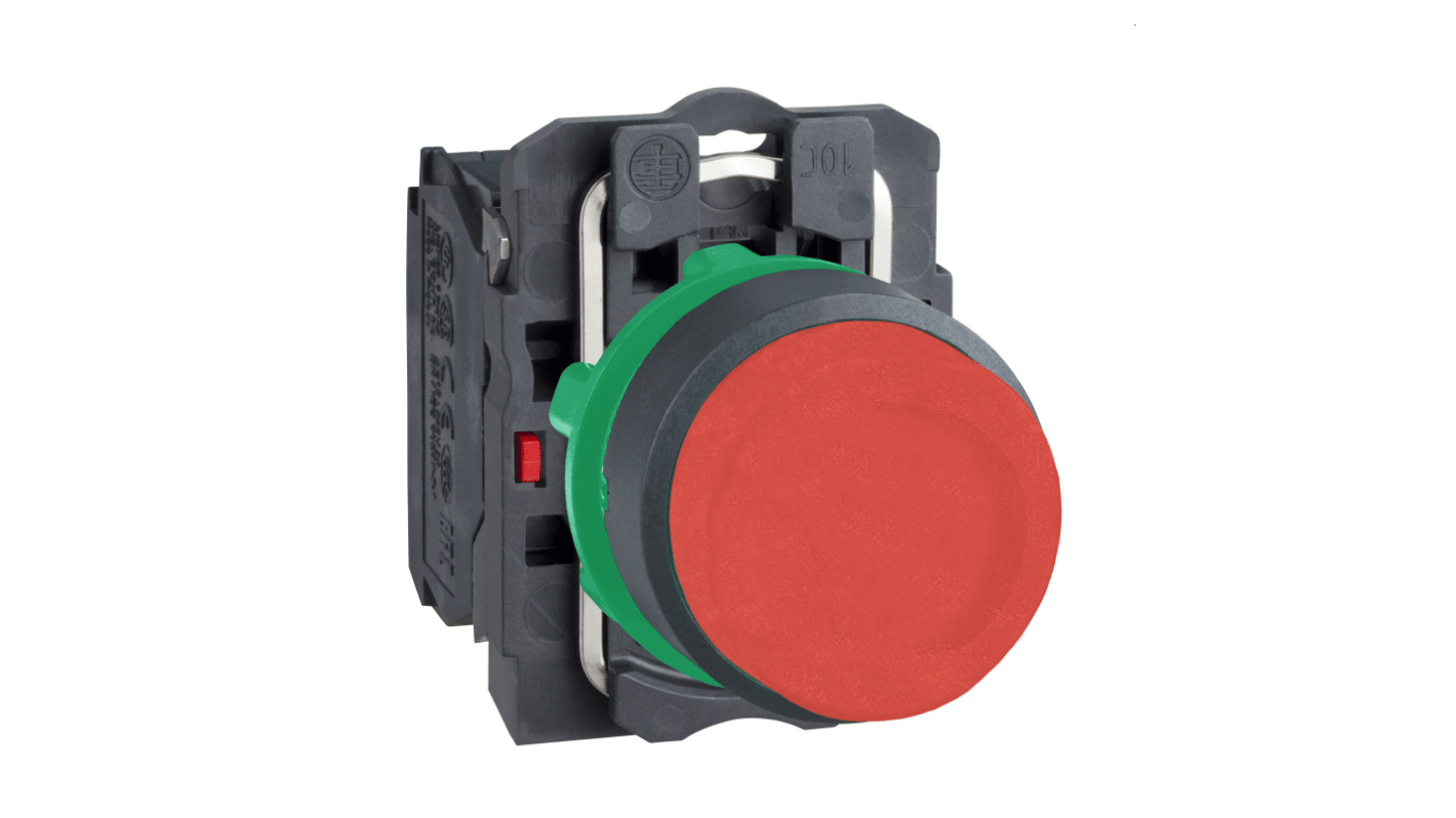 Pulsante SPST rosso XB5AL42 di Schneider Electric, montaggio a pannello, diametro 22 mm, grado di protezione IP 66.