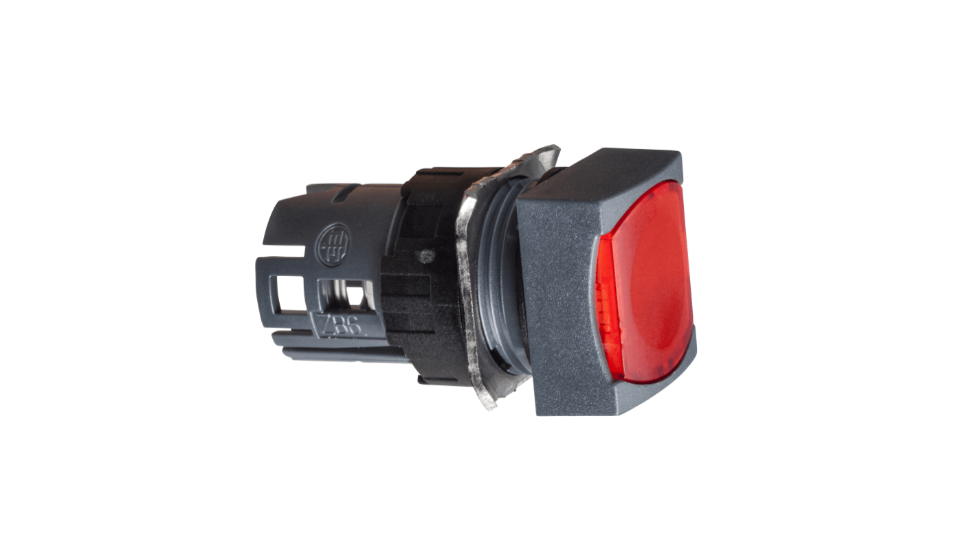 Pulsante quadrato illuminato Schneider Electric ZB6CW4, IP65, rosso, montaggio su forature da 16 mm, temperatura -25/+70 °C.