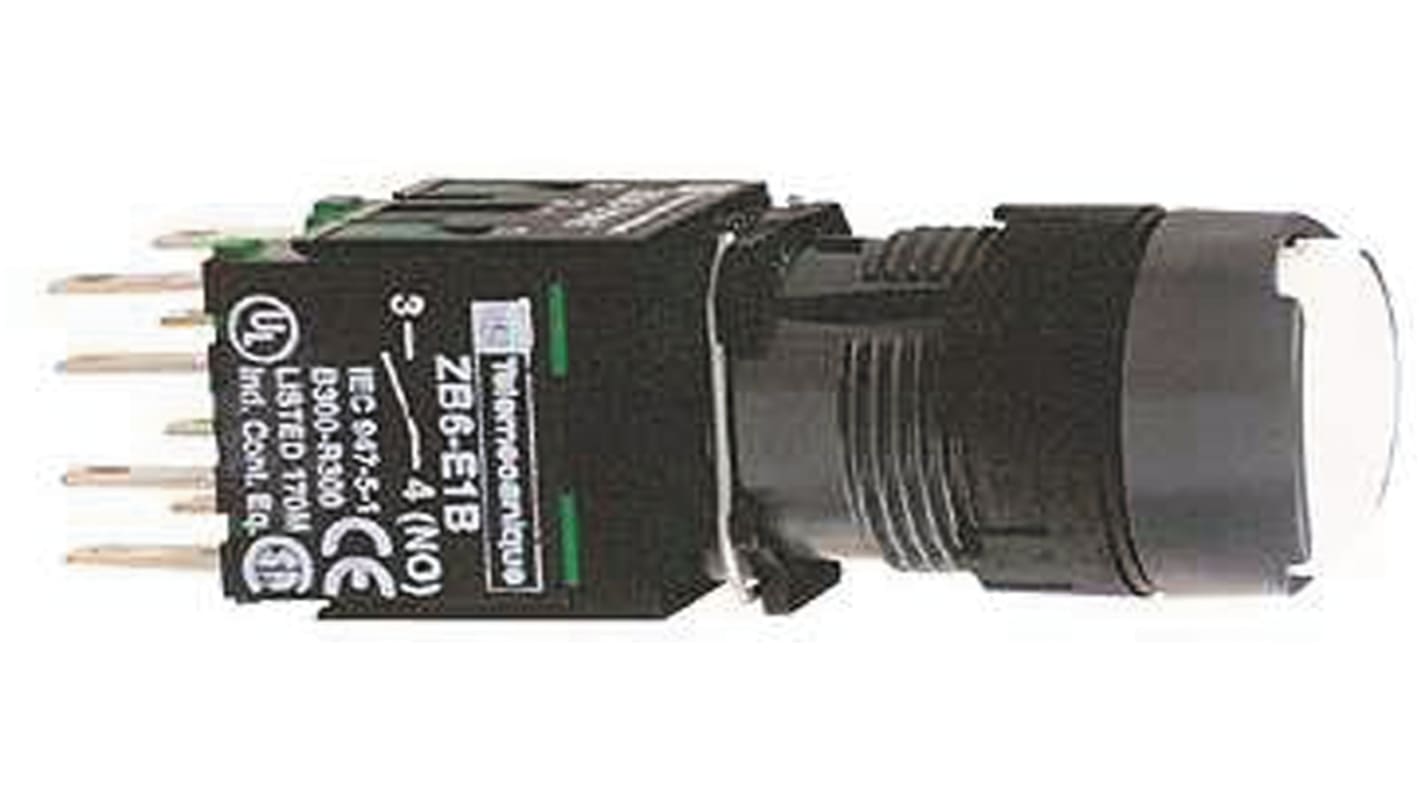 Pulsante rotondo Schneider Electric XB6AA11B, montaggio a pannello, IP65, diametro foratura 16 mm, colore bianco.