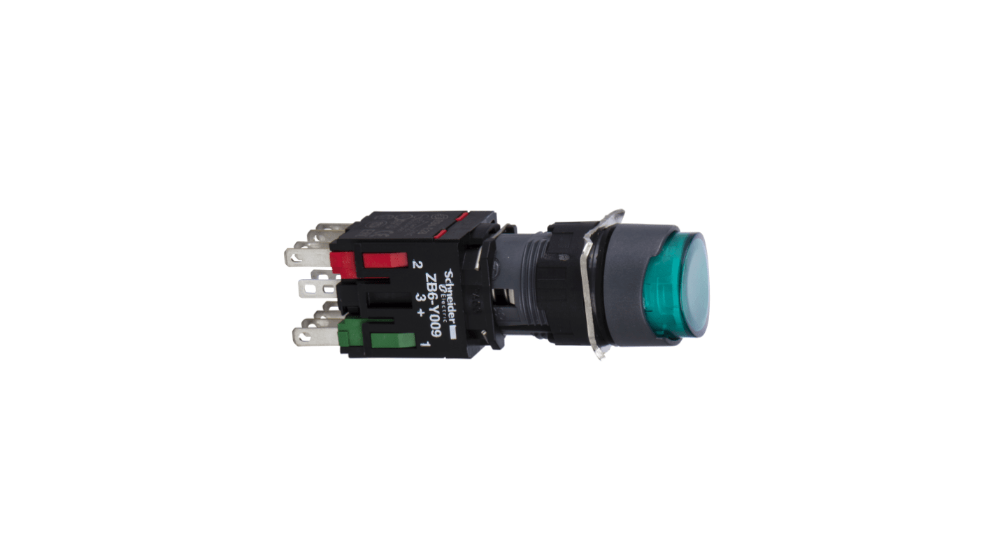 Pulsante luminoso verde Schneider Electric, serie Harmony XB6, montaggio a pannello, diametro 16 mm, protezione IP65.