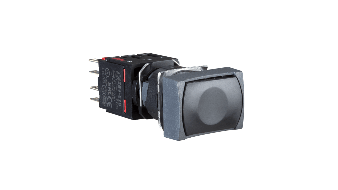 Pulsante a ritorno a molla Schneider Electric XB6DA22B, montaggio a pannello, protezione IP65, forma rettangolare, diametro foratura 16mm.