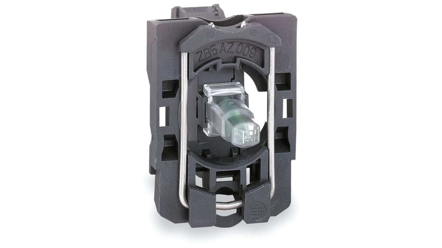 Blocco contatti luminoso LED blu Schneider Electric, tensione 110-120 V c.a., compatibile con operatori serie ZB5. Morsetto a vite incluso.