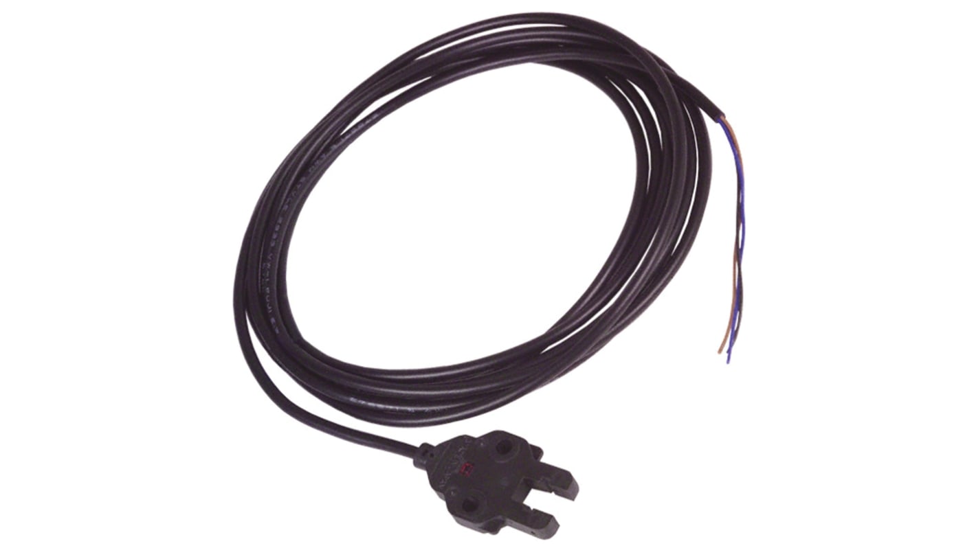 Sensore fotoelettrico Omron EE-SX770 con uscita NPN, alimentazione 5-24 V c.c., grado di protezione IP60, cavo 2 m.