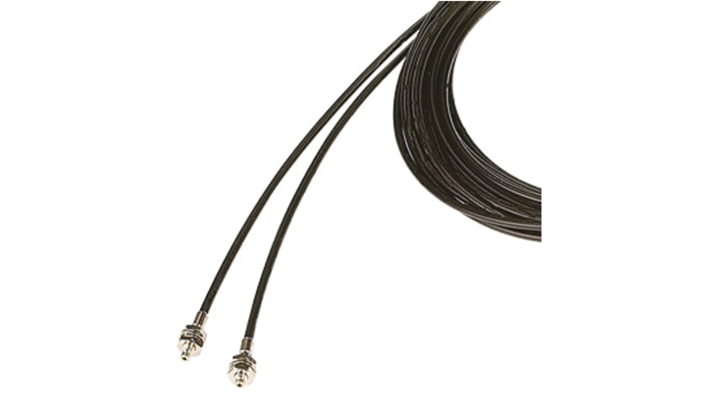 Sensore fotoelettrico cilindrico Omron E32-T61-S, IP67, operante da -40 a +70 °C, con fibra ottica da 2 m e raggio di curvatura 25 mm.