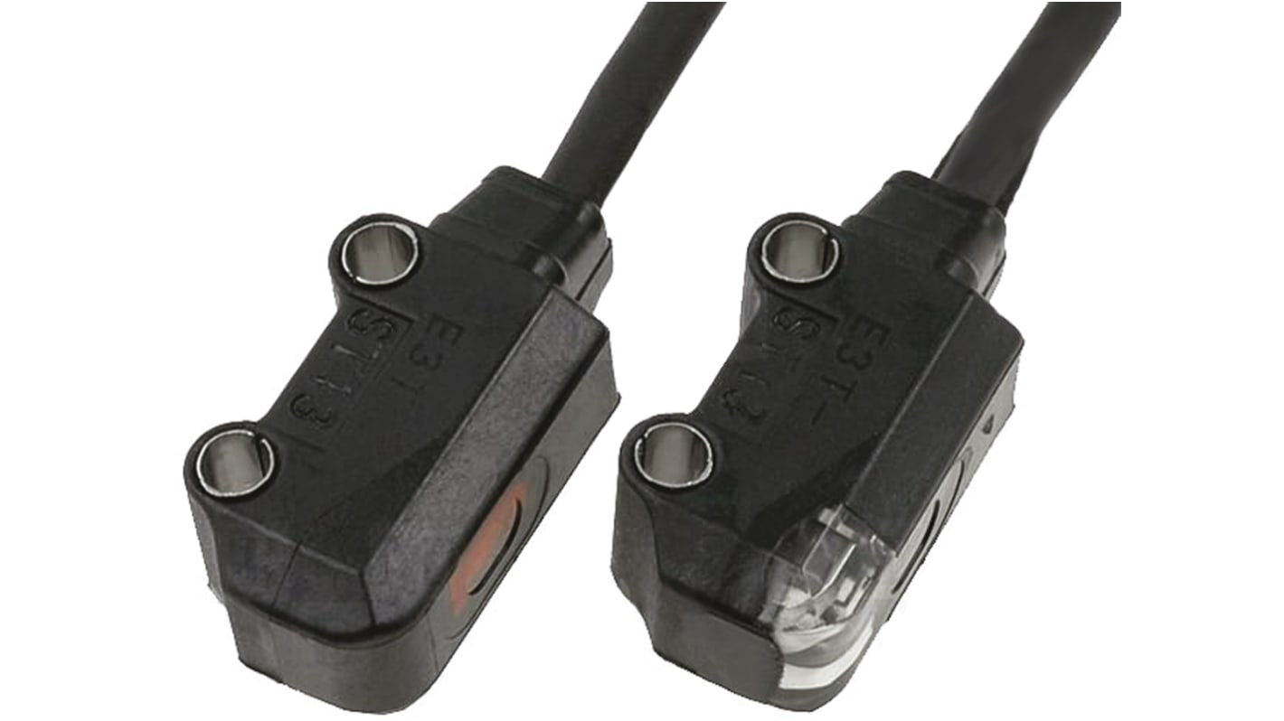 Sensore fotoelettrico Omron E3T-ST13 2M, rilevamento diretto fino a 1 m, uscita PNP, custodia IP67, montaggio precablato.