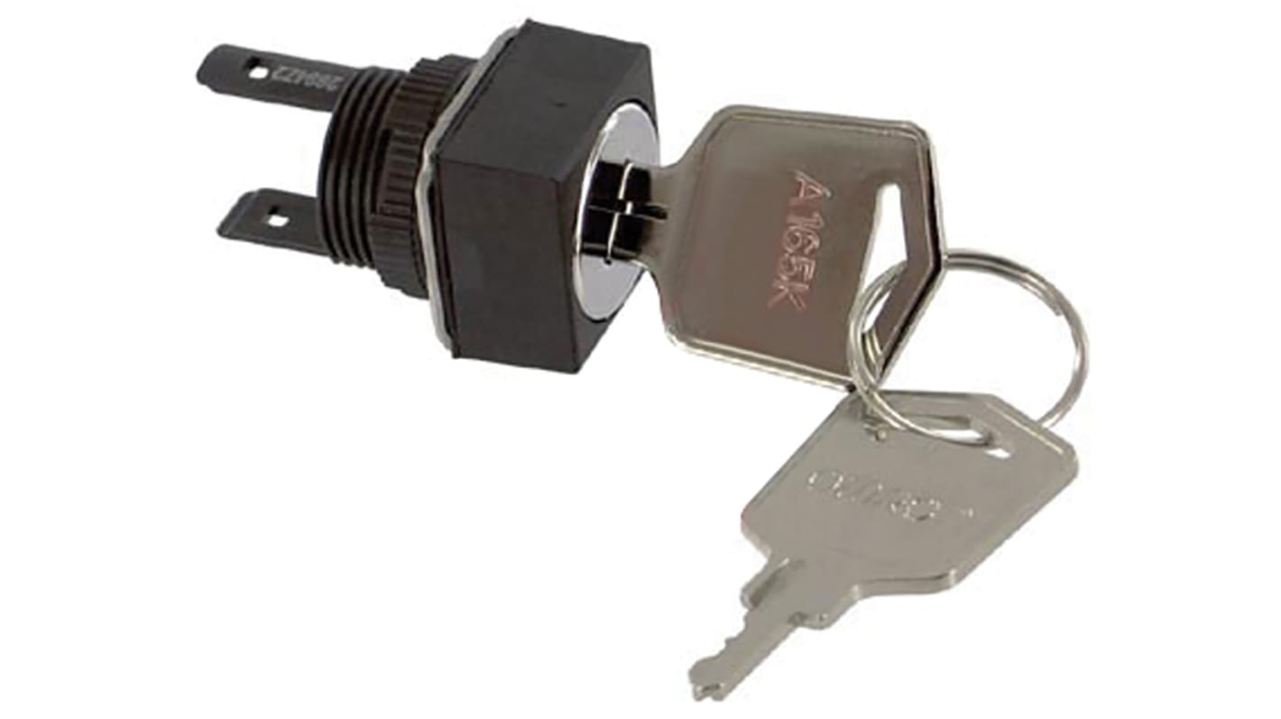 Interruttore a chiave Omron A165K-A2M-2, DPDT, IP65, 16 mm, 230 V, operazioni a ritenuta, temperatura -10/+55 °C.