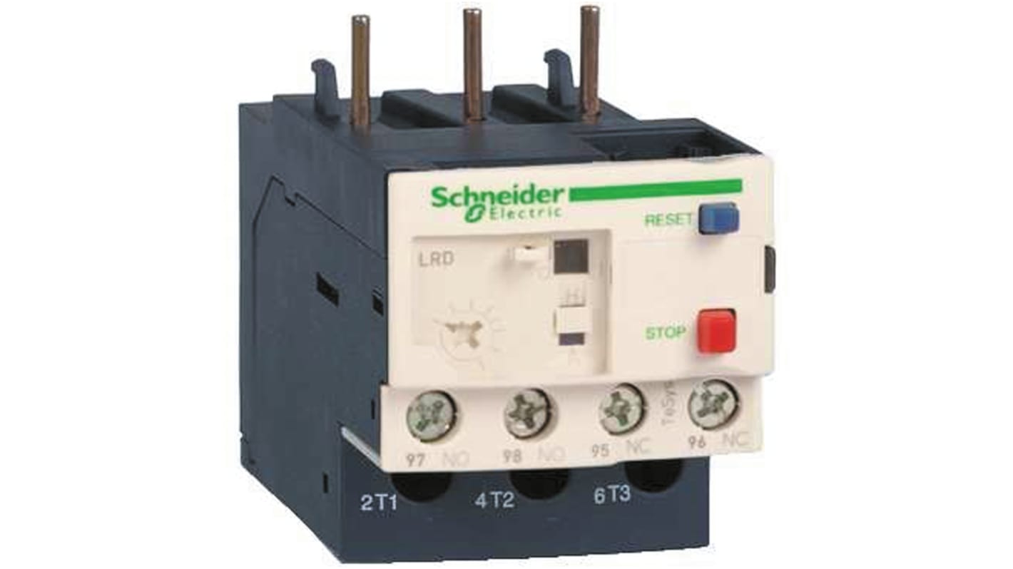 Relè termico tripolare Schneider Electric LR3D22, 16-24 A, protezione da sovraccarichi e guasti in c.a. Montaggio facile.