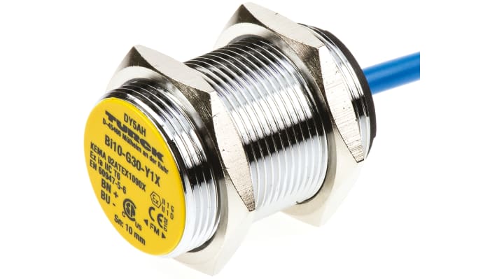 Sensore di prossimità cilindrico Turck Bi10-G30-Y1X, induttivo NAMUR M30, gamma di rilevamento 10 mm, IP67, montaggio a filo.