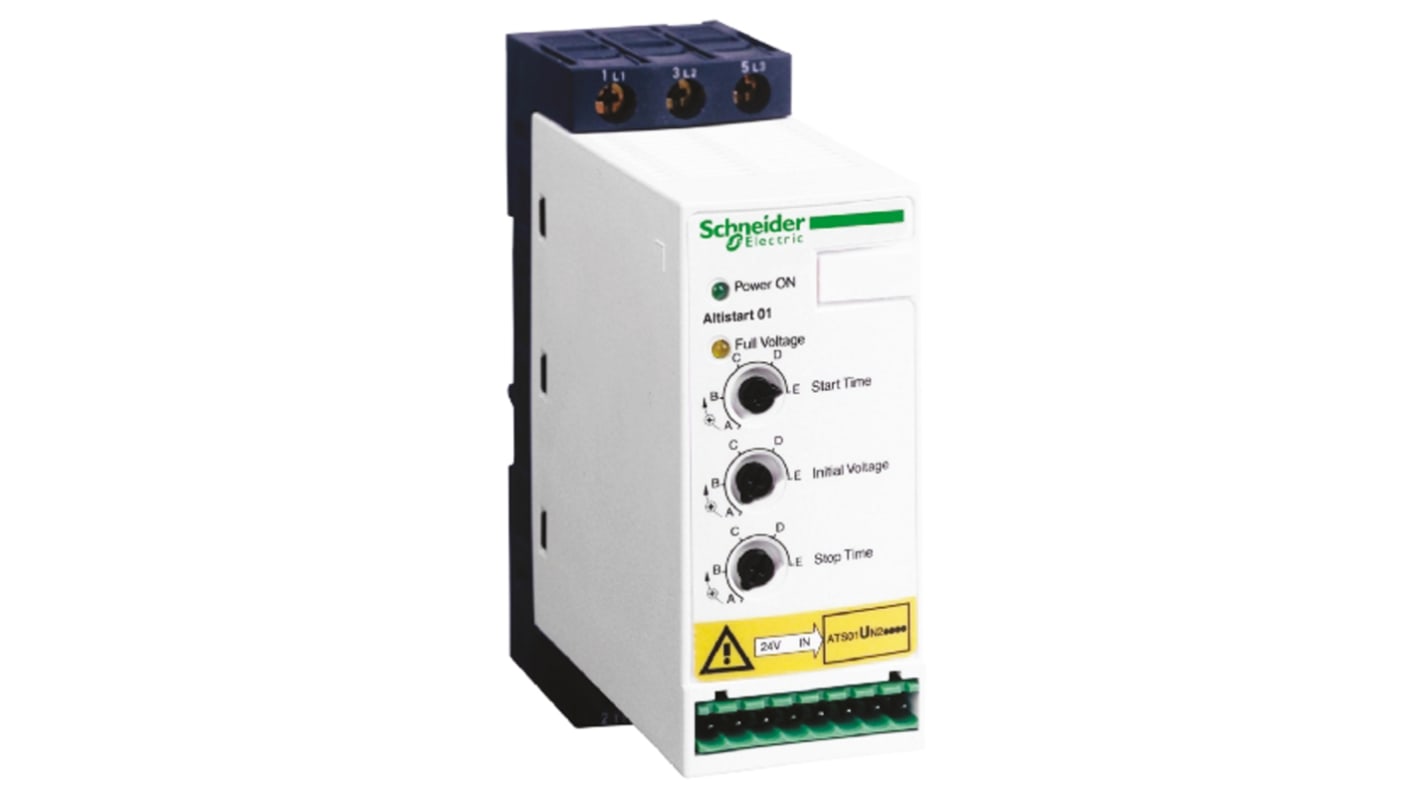 Soft starter Schneider Electric ATS01N209LU, 3 fasi, 1,5 kW, IP20, montaggio fianco a fianco, dimensioni 45x154x135 mm.