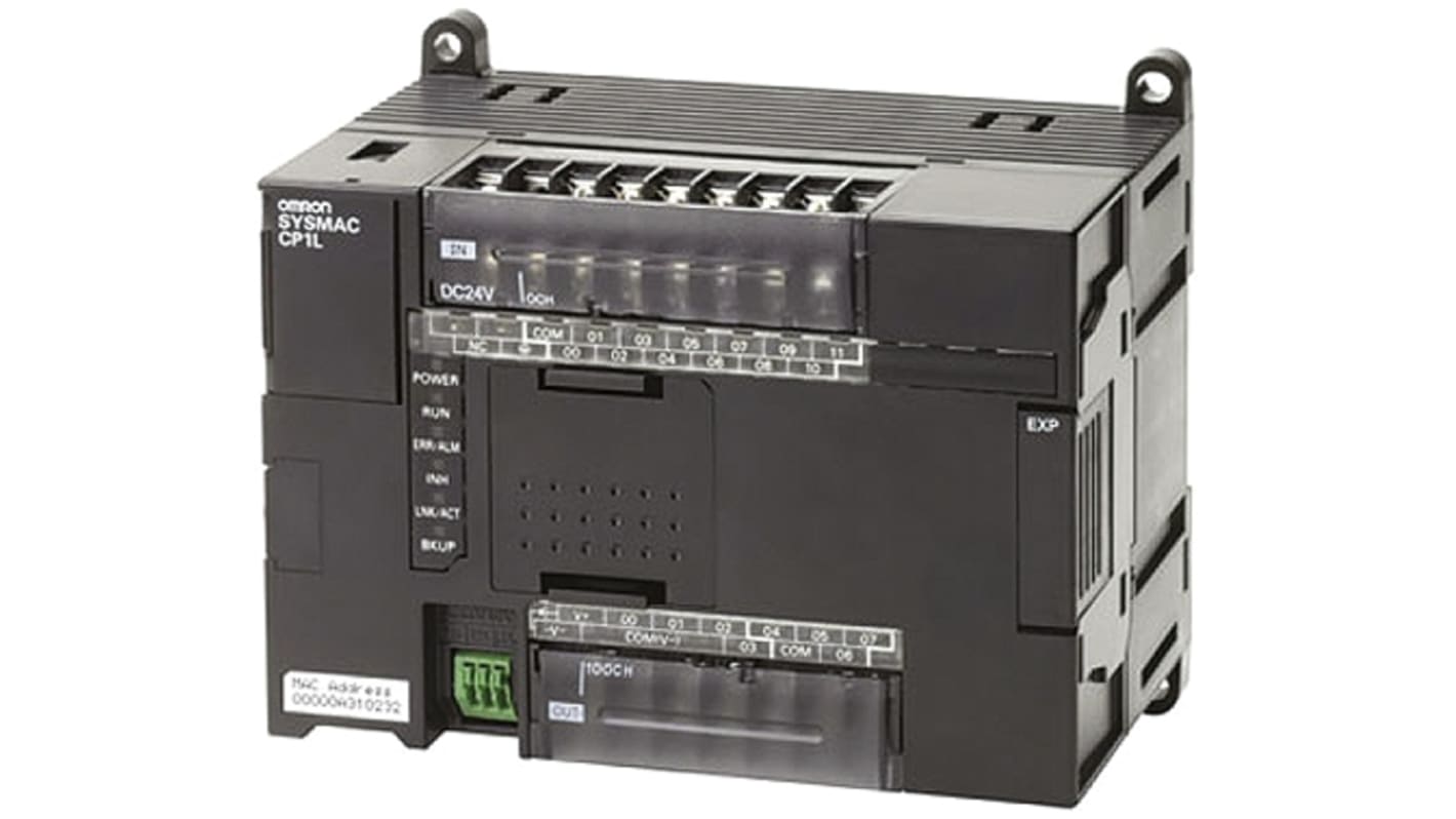 Omron CP1L-EM30DT1-D, CPU PLC compatto con 18 ingressi, 12 uscite, montaggio su guida DIN, dimensioni 130 x 90 x 85 mm.