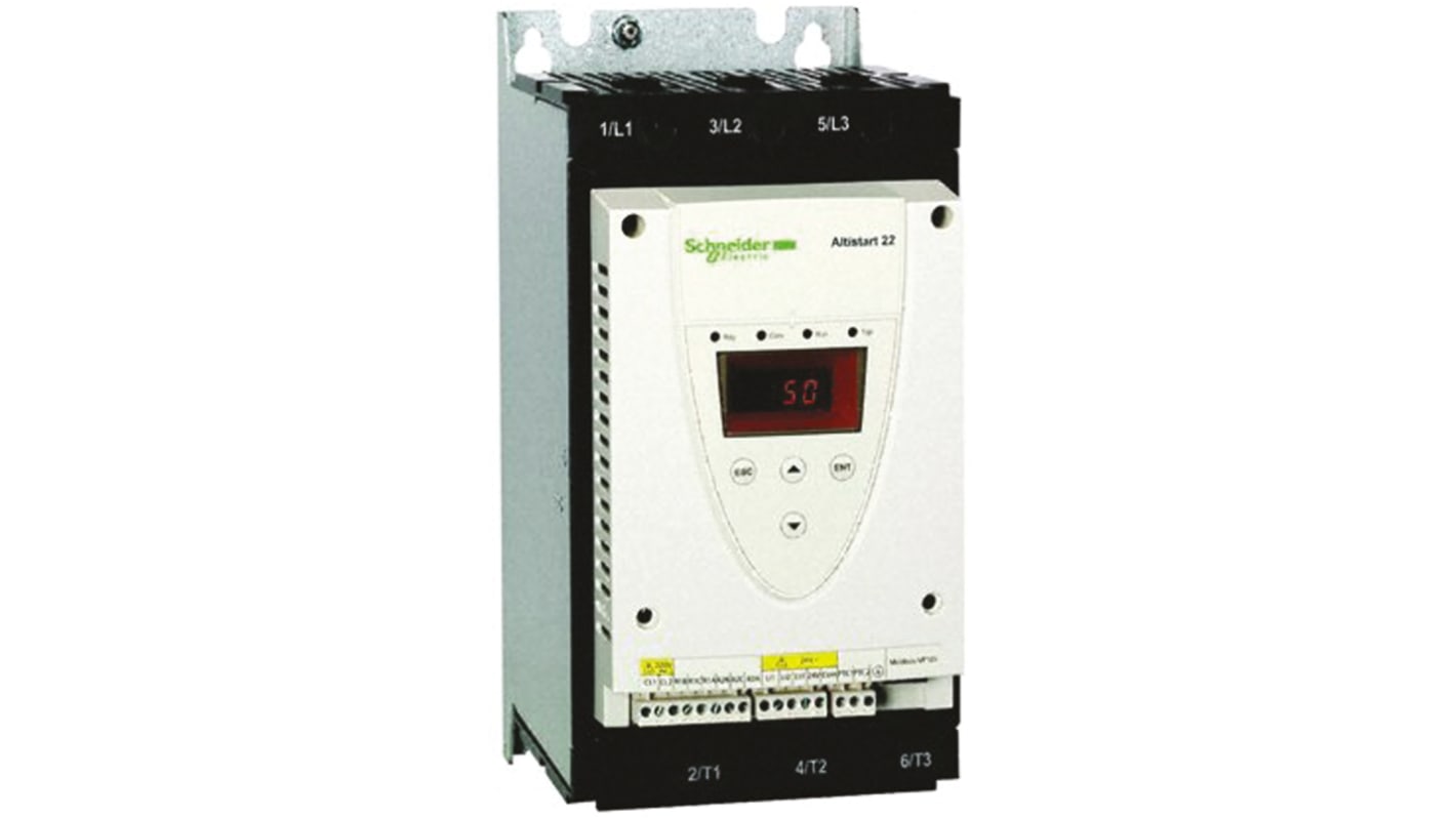 Avviatore soft-start trifase Schneider Electric ATS22C17S6, potenza 110 kW, corrente 170 A, grado di protezione IP54.