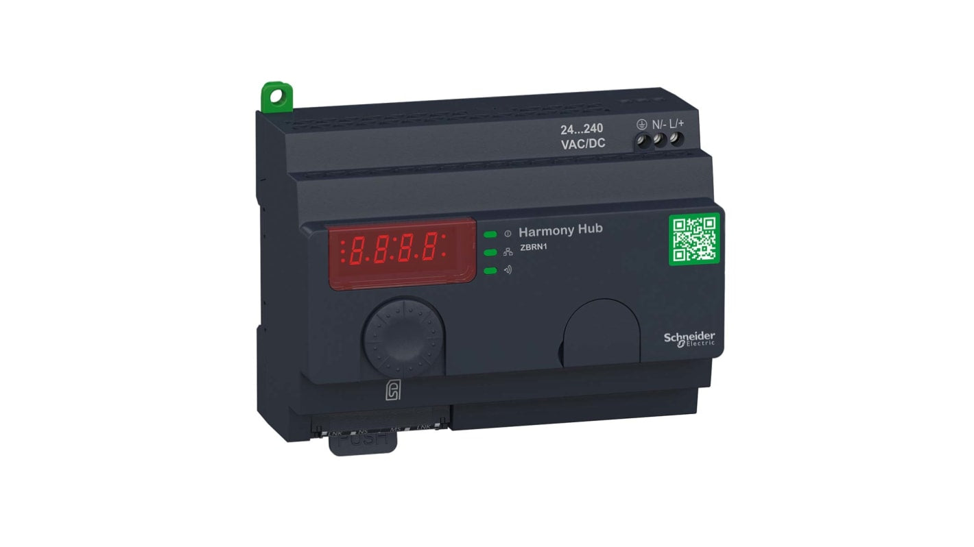 Interruttore a pulsante Schneider Electric ZBRN1, gateway wireless con display a 7 segmenti e 8 LED indicatori.