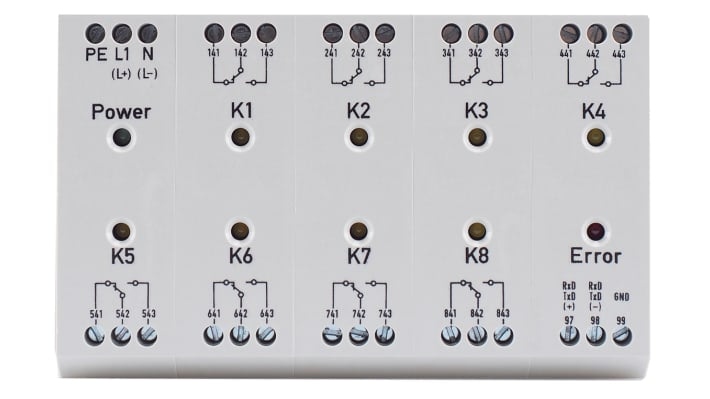 Modulo di controllo temperatura Jumo 703564/1-23 per DICON 40x/50x, montaggio su guida DIN, protezione IP20, con relè ER8.