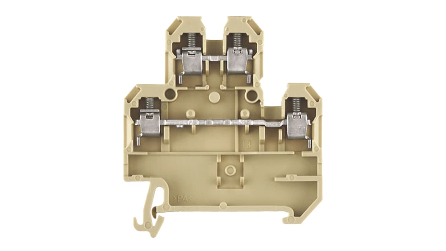 Morsettiera passante Weidmüller 590160000, Beige/Giallo, 32A, 26-12 AWG, -50°C/+100°C, design compatto per pannelli di controllo e telecomunicazioni.