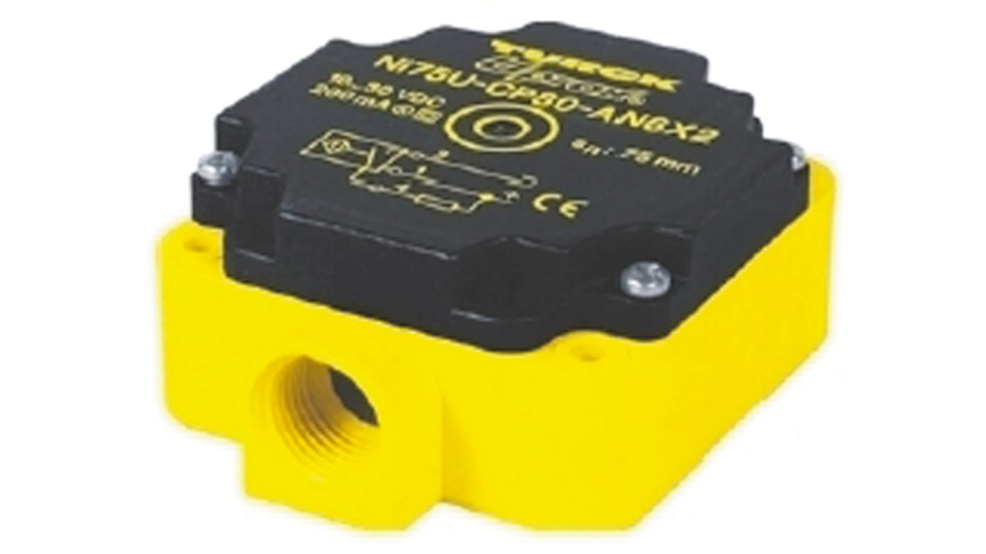Sensore di prossimità induttivo Turck BI40-CP80-FZ3X2, parallelepipedo, rilevamento 80 mm, montaggio a filo, IP67.