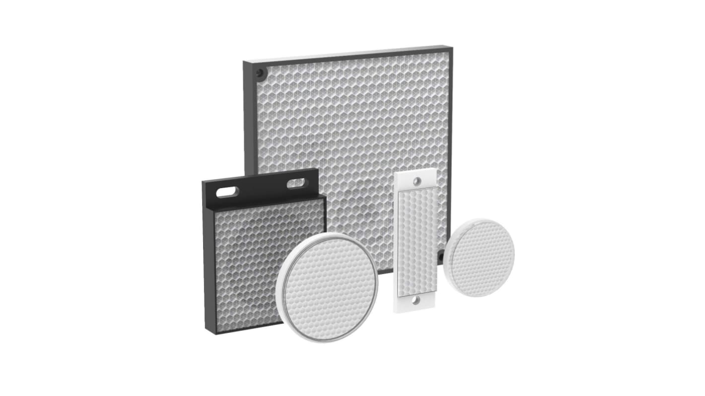 Riflettore Banner BRT-60X40C per sensori fotoelettrici Q12, QM26, RMB50, forma rettangolare, progettato per applicazioni industriali.