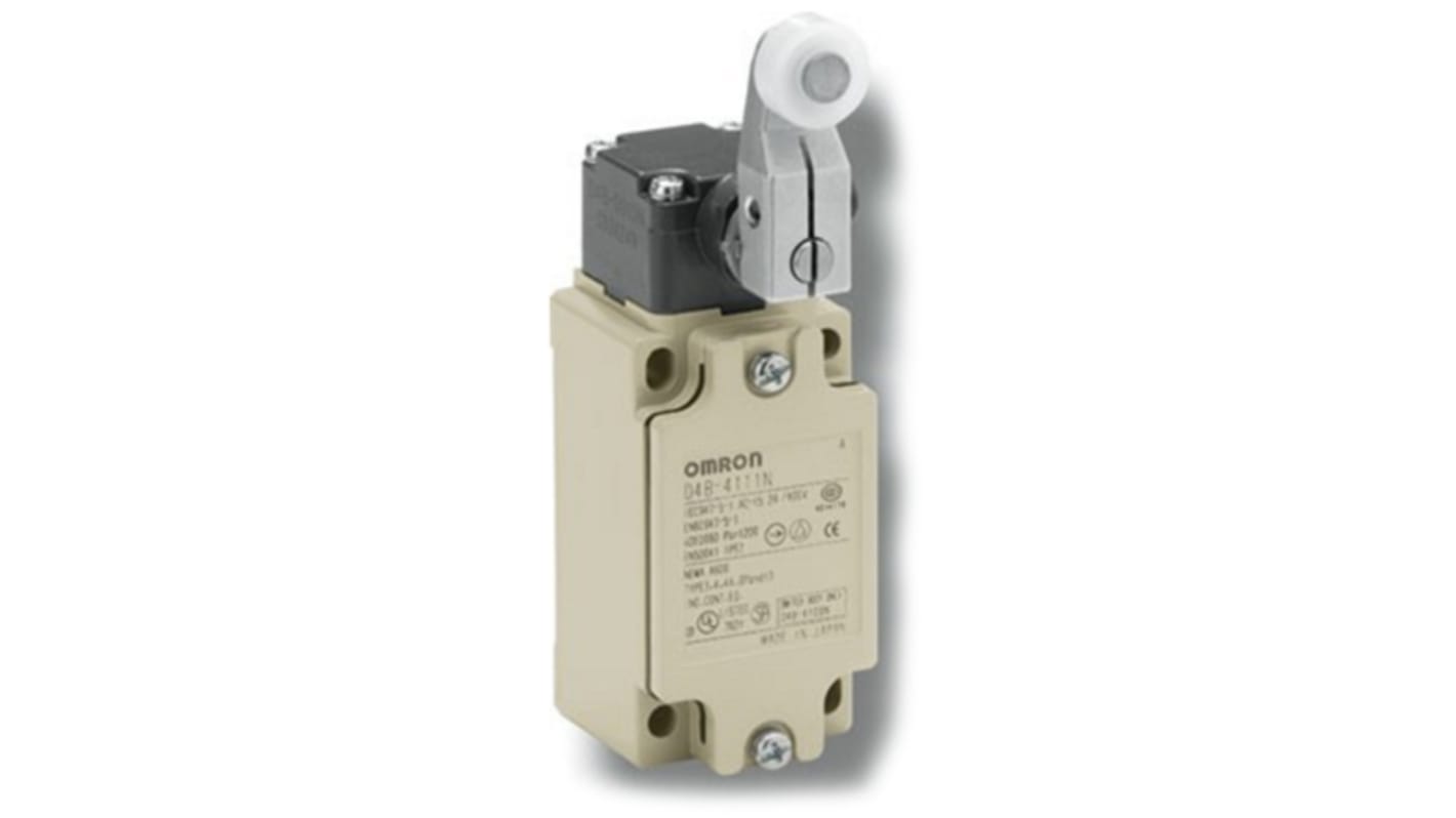 Omron D4B4A11N, interruttore di fine corsa 2NC IP67 in alluminio, attivazione a scatto, dimensioni 40mm x 62mm x 131.3mm.