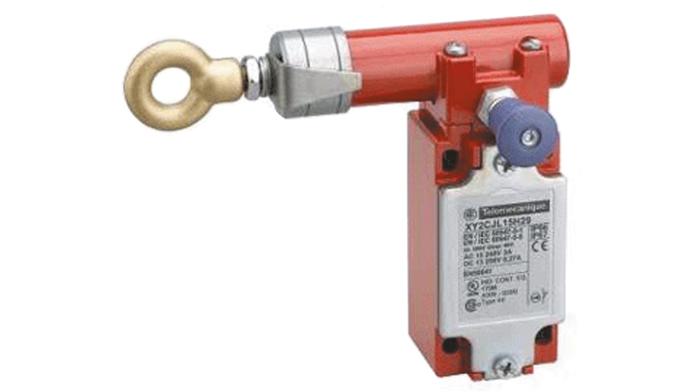 Interruttore a fune Telemecanique Sensors XY2CJL17, montaggio a sinistra, 2NC, cavo 30m, protezione IP66/IP67, dimensioni 158 x 64.2 x 109mm.