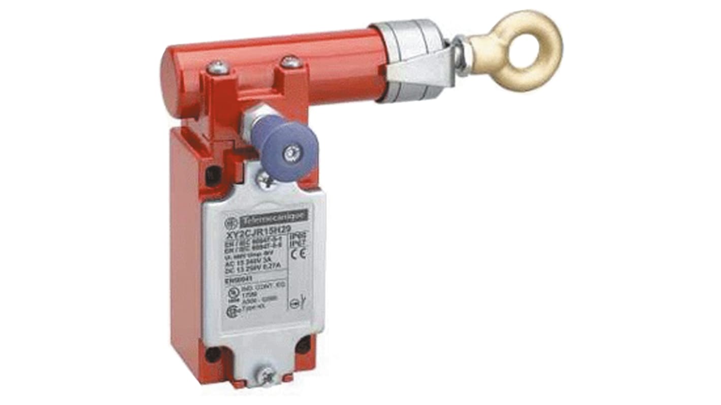 Interruttore a fune Telemecanique Sensors XY2CJR17, 30m, 2NC, montaggio destro, protezione IP66/IP67, dimensioni 158 x 64.2 x 109mm.