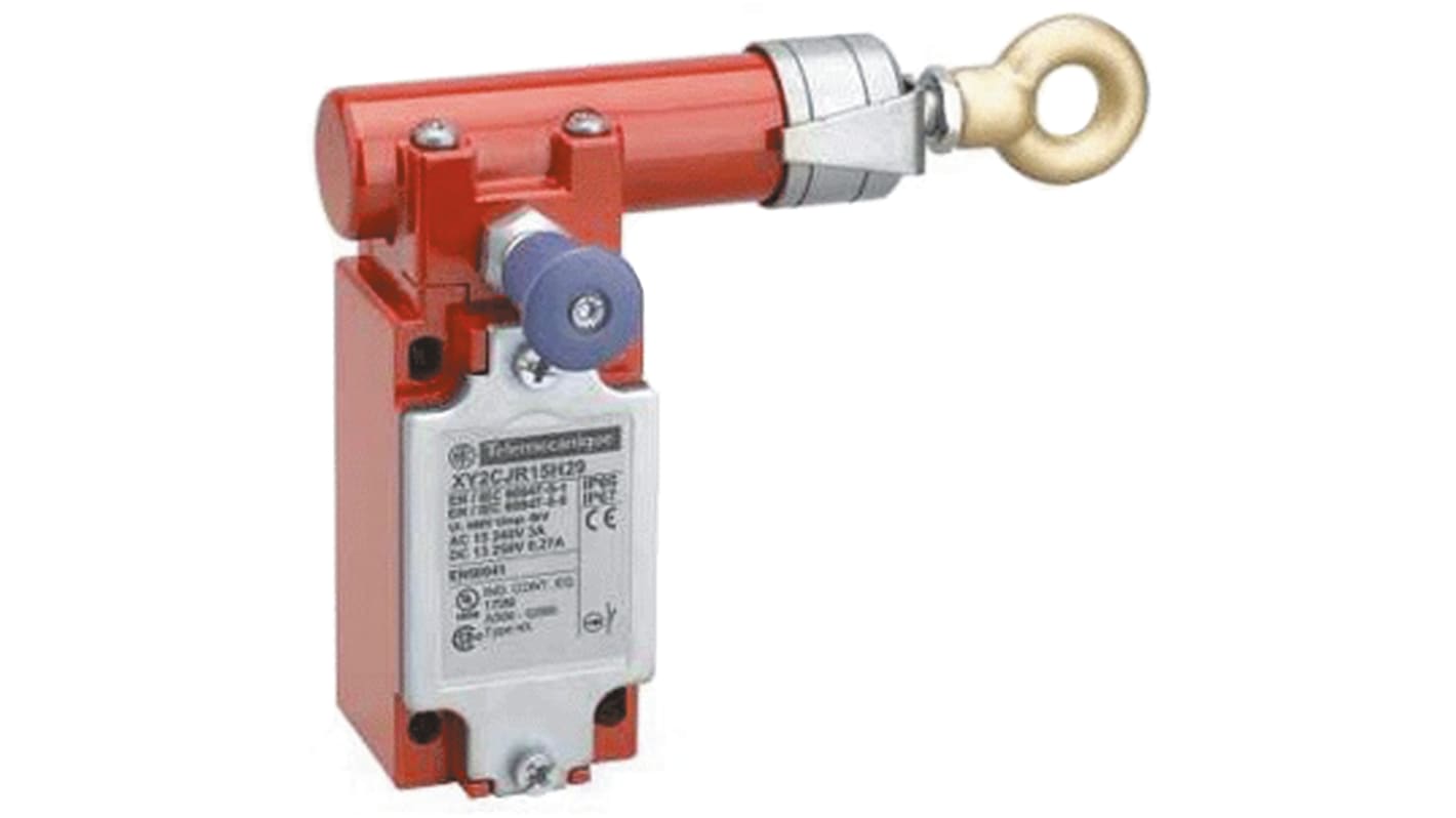 Interruttore a fune Telemecanique Sensors XY2CJR15, montaggio destro, cavo 30m, protezione IP66/IP67, dimensioni 158 x 64.2 x 109 mm.