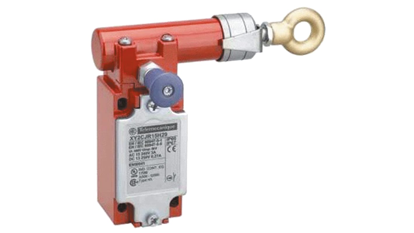 Interruttore a fune Telemecanique Sensors XY2CJ, montaggio destro, cavo 30m, protezione IP66/IP67, dimensioni 158 x 64.2 x 109mm.