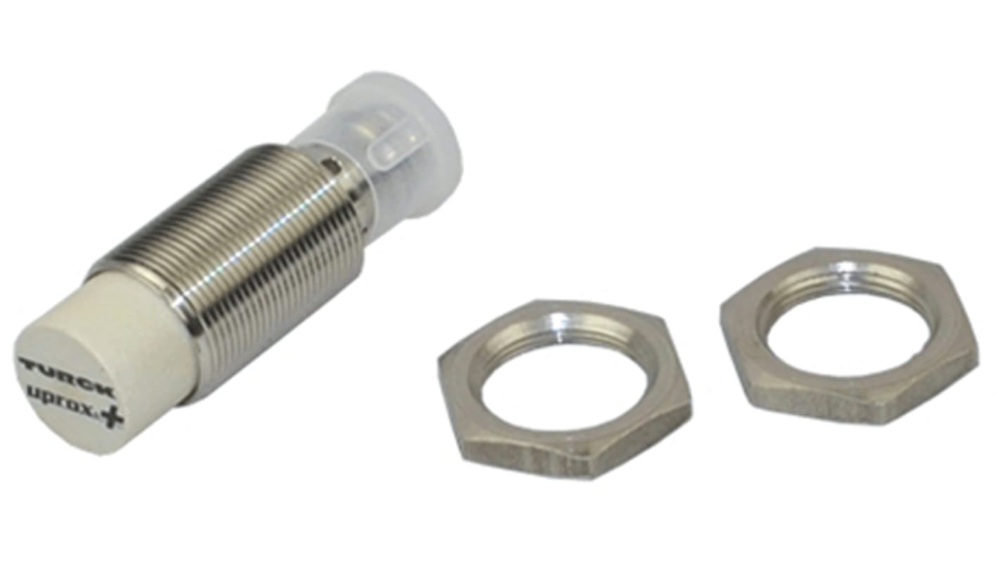 Sensore di prossimità cilindrico PNP M18 Turck NI15U-EM18WD-AP6X, rilevamento 15 mm, IP68/IP69K, acciaio inox, montaggio non a filo.