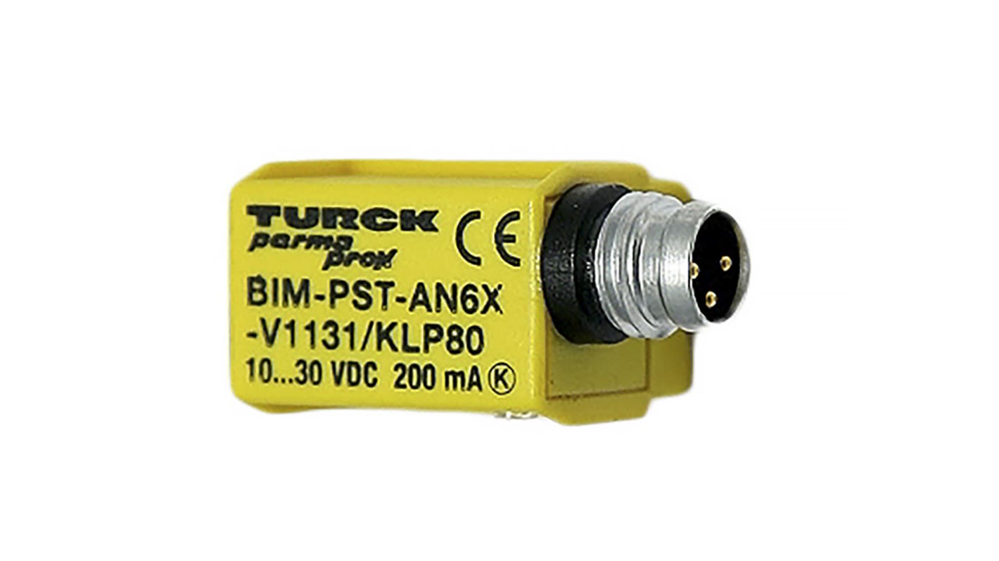 Sensore di prossimità PNP Turck BIM-PST-AP6X-V1131 W/KLP-80, dimensioni 20x14x16 mm, grado di protezione IP67, alimentazione 10-30 V c.c.