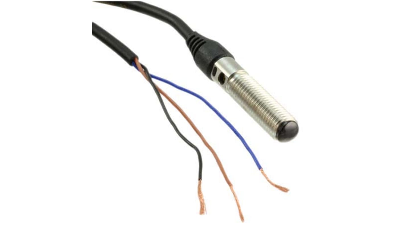 Sensore fotoelettrico cilindrico a diffusione Omron E3T-CD11, rilevamento da 3 mm a 50 mm, uscita NPN, IP65.