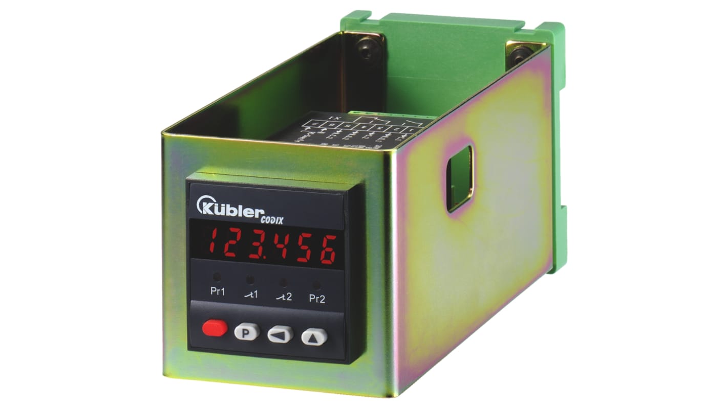 Telaio di montaggio Kübler G.300.003 per contatori preimpostati, compatibile con forature 50x50 mm e montaggio su guida DIN 35 mm.