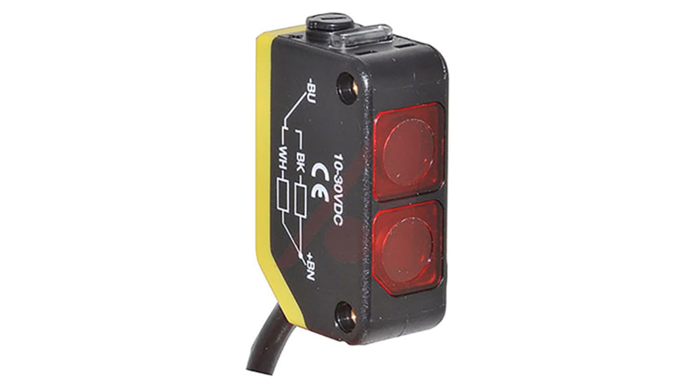 Sensore fotoelettrico rettangolare Banner Q20PDL, rilevamento fino a 800 mm, uscita PNP, grado di protezione IP67.