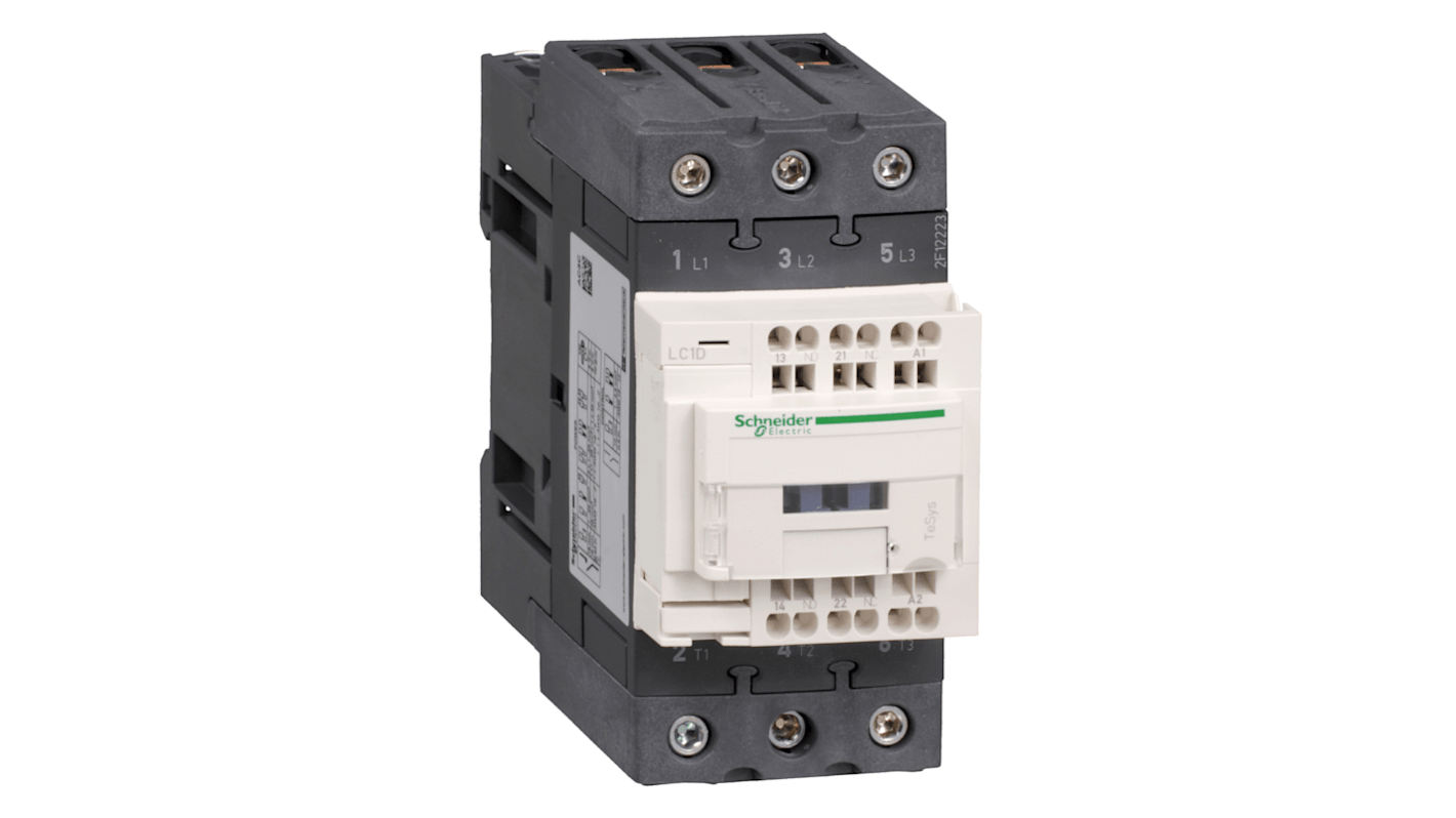 Contattore Schneider Electric LC1D65A3B7, 3 poli, 3 NO, bobina 24 V c.a., dimensioni 122x55x120 mm, per sistemi di controllo.