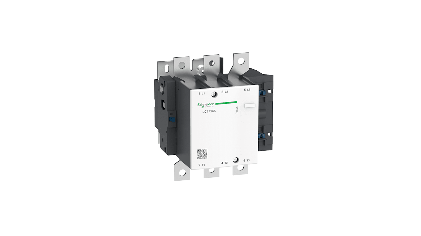 Contattore Schneider Electric LC1F265E7, 3 poli, 3 NO, bobina 48 V c.a., corrente 350 A, dimensioni 203x201.5x213 mm.