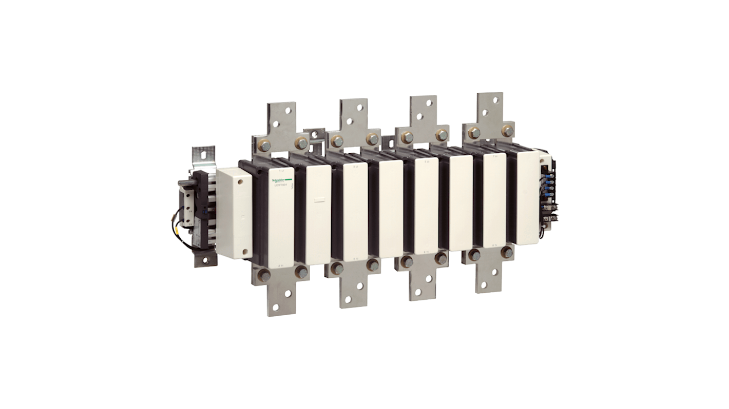 Contattore Schneider Electric LC1F7804F7, 4 poli, 1600 A, tensione bobina 110 V c.a., dimensioni 434x862x255 mm.