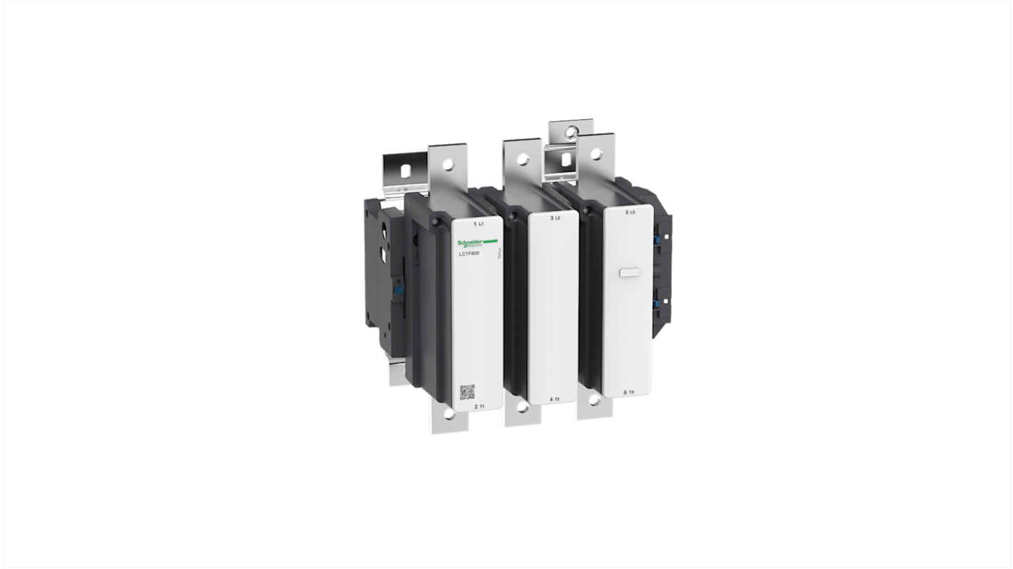 Contattore Schneider Electric LC1F800FW, 3 poli, 3 NO, 800 A, 450 kW, 110 V c.a., dimensioni 304x309x255 mm.