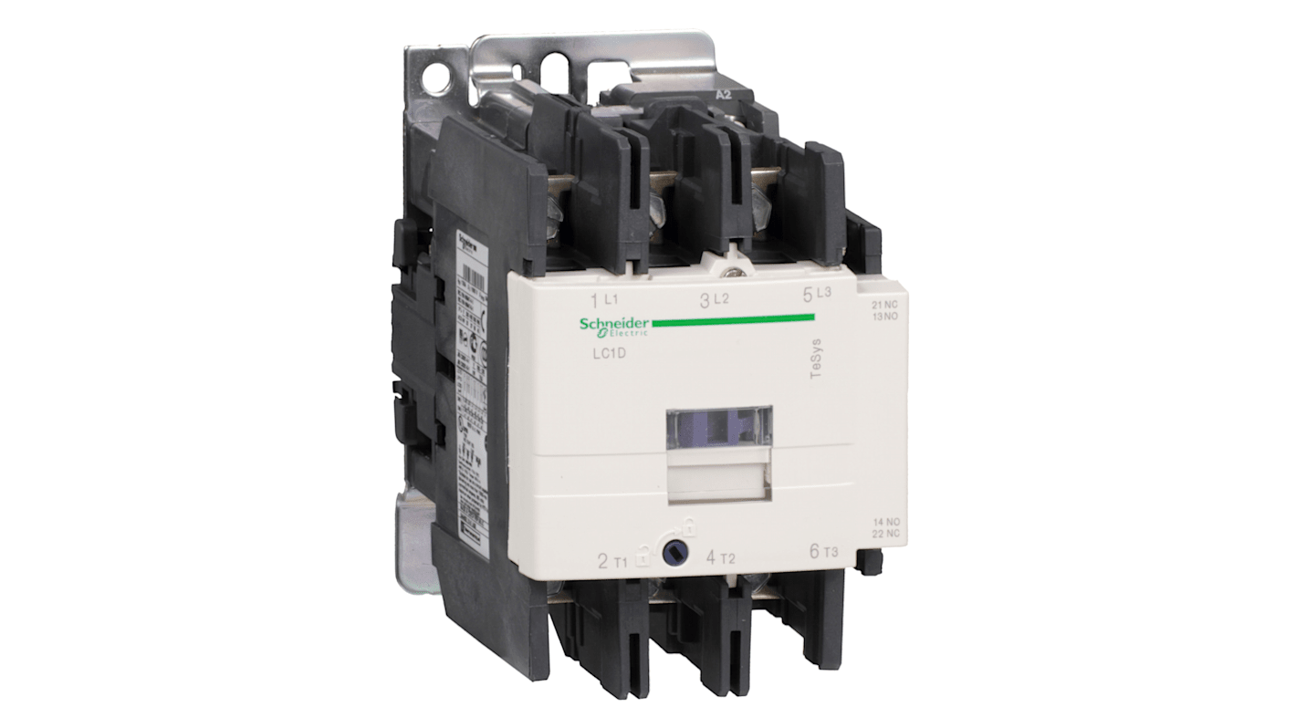 Contattore Schneider Electric LC1D956P7, 3 poli, 95 A, 230 V c.a., dimensioni 85x127x130 mm, progettato per sistemi di controllo.