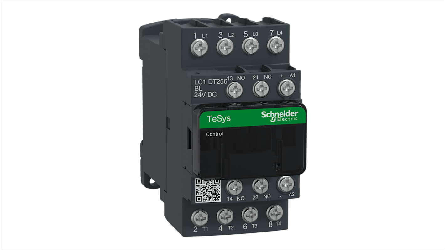 Contattore Schneider Electric LC1DT256BL, 4 poli, 25 A, dimensioni 85x45x99 mm, progettato per applicazioni di controllo.