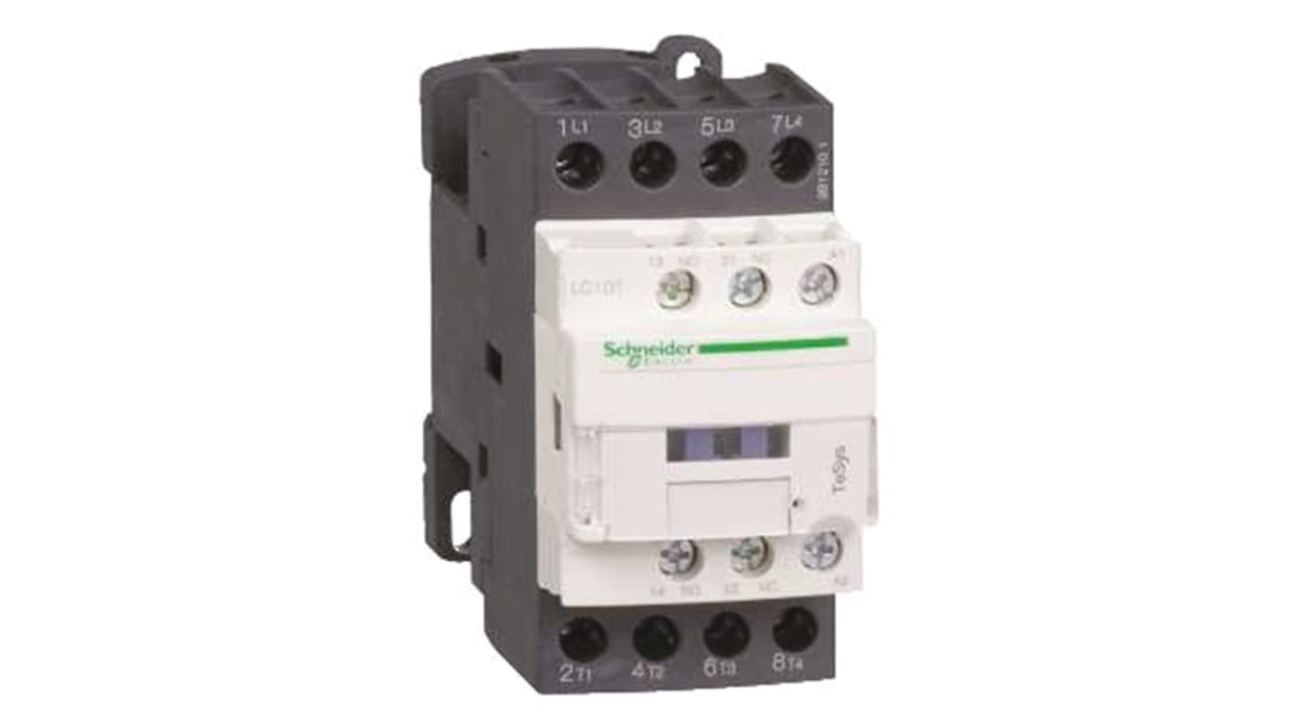 Contattore Schneider Electric LC1DT326B7, 4 poli, bobina 24 V c.a., dimensioni 91x45x99 mm, corrente 40-65 A.