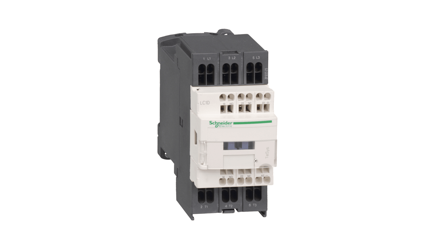 Contattore Schneider Electric LC1D253P7, 3 poli, potenza 15 kW, tensione 230 V c.a., dimensioni 45x99x92 mm.