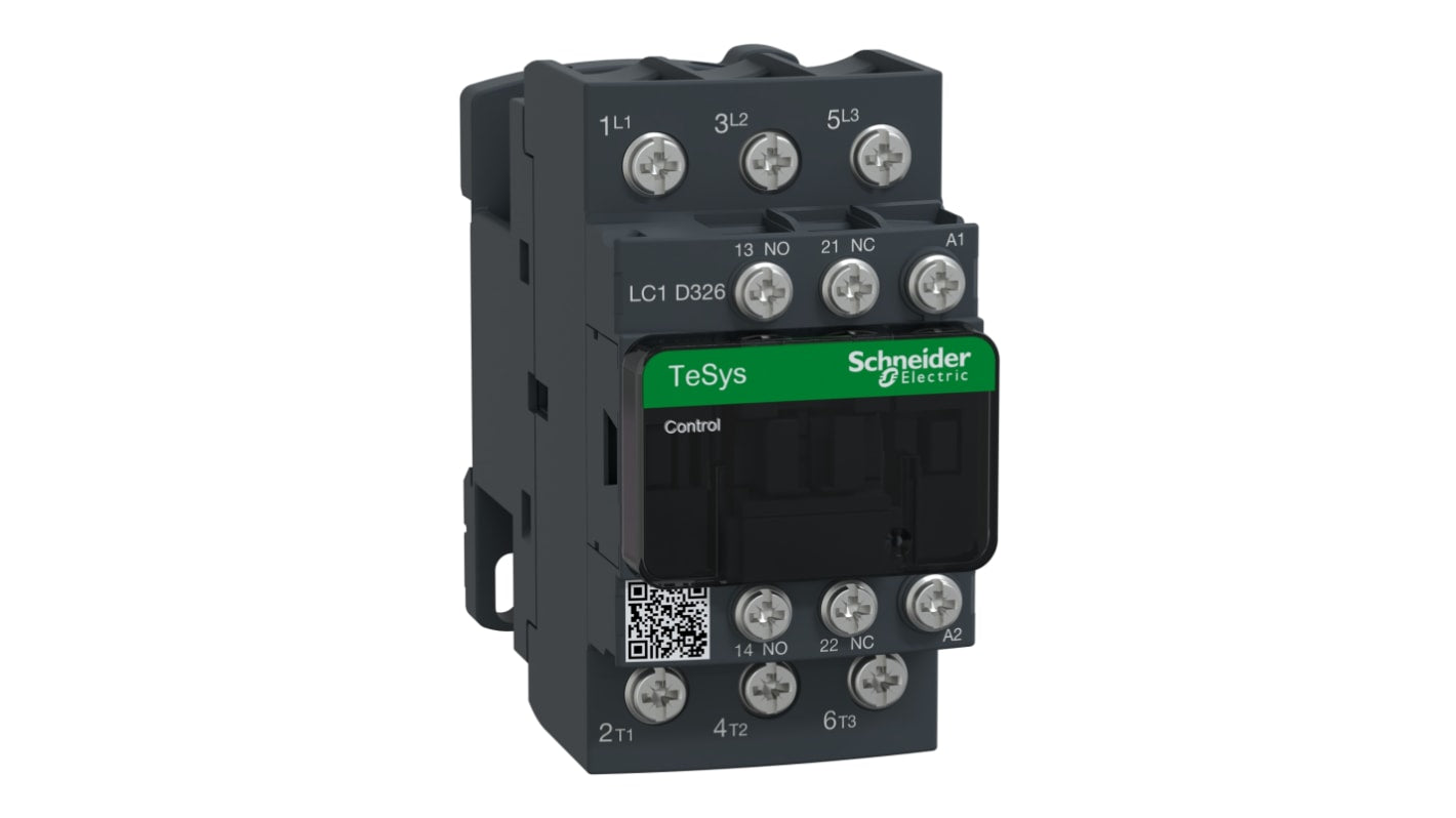 Contattore Schneider Electric LC1D326G7, 3 poli, 3 NO, 32 A, bobina 110 V c.a., dimensioni 85x45x92 mm.
