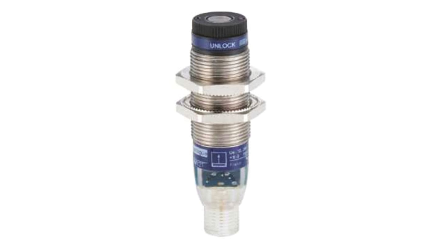Sensore fotoelettrico cilindrico Telemecanique Sensors XUBLBKCNM12T, rilevamento fino a 30 m, IP67, custodia in ottone.