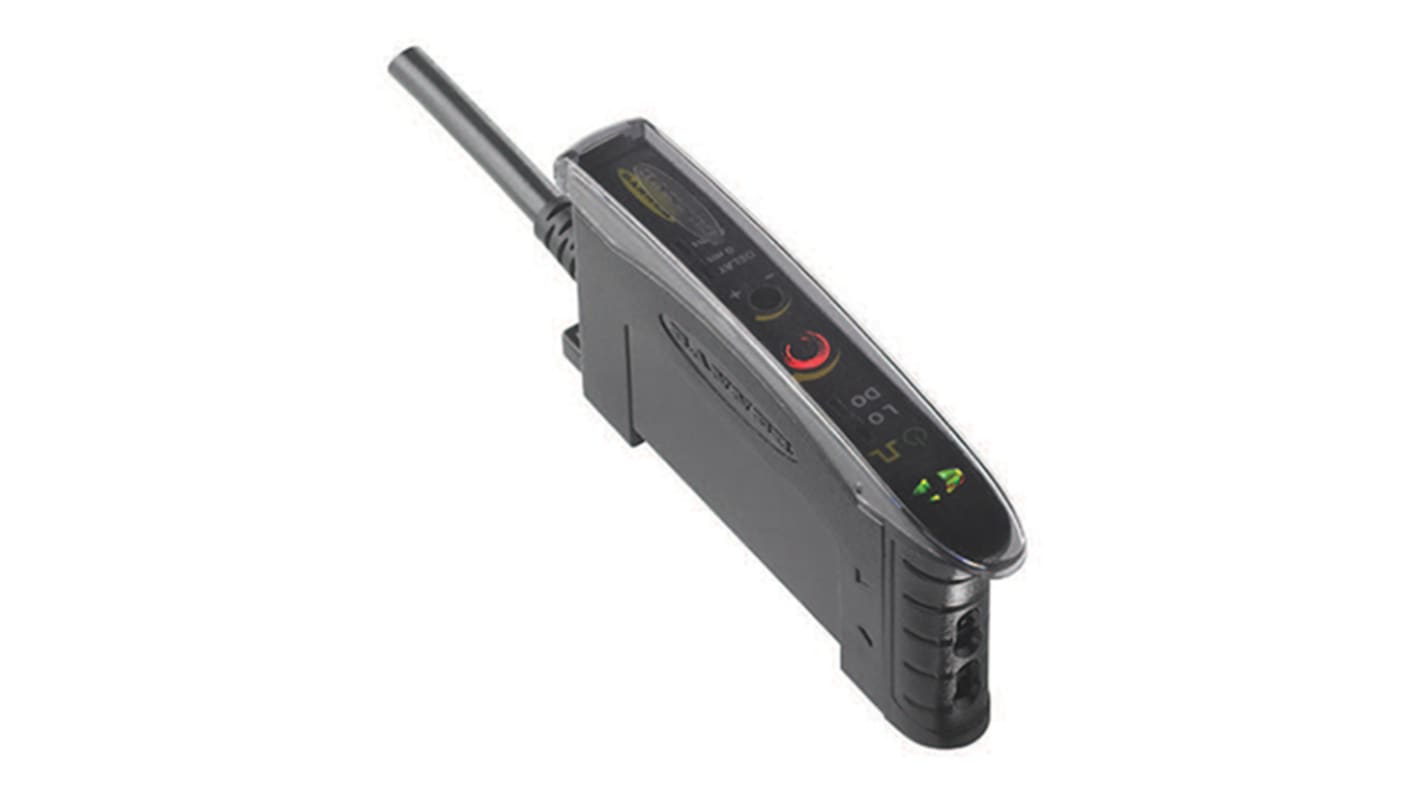 Sensore per fibre ottiche NPN-PNP Banner D10AFP, custodia in plastica, alimentazione 10-30 V c.c., montaggio su guida DIN.