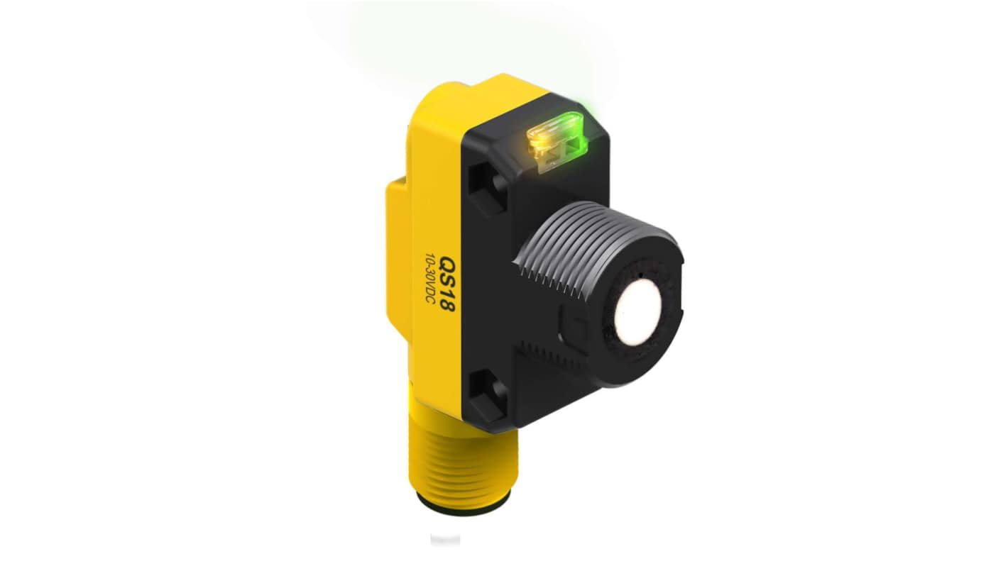 Sensore di prossimità Banner QS18UNAQ8 NPN M18, rilevamento 50-500 mm, IP67, alimentazione 12-30 V c.c., temperatura -20/+60 °C.