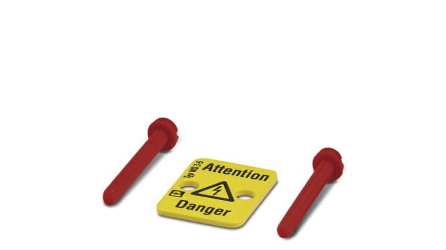 Piastra di avvertimento Phoenix Contact 805357, fissata con 2 viti in plastica su 3 terminali, passo 5 mm. Adatta per terminal modulari nel Regno Unito.