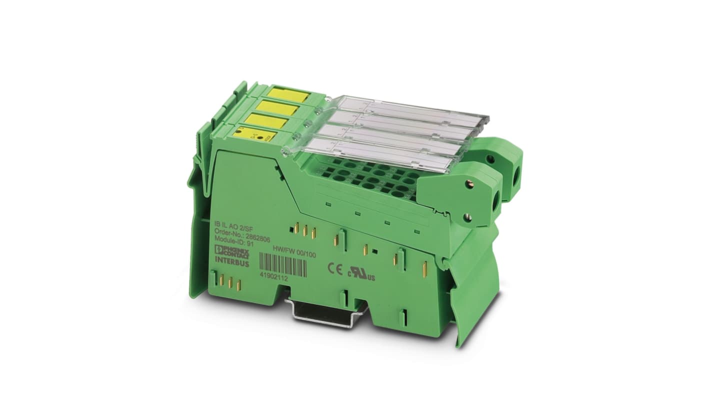 Modulo di distribuzione di potenza Phoenix Contact 2862194, 2 uscite analogiche, dimensioni 136,8 x 48,8 x 71,5 mm.