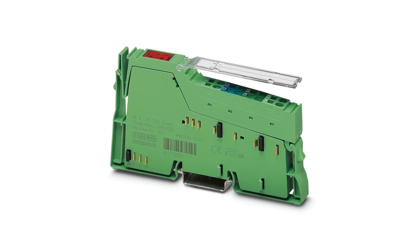 Modulo I/O digitale Phoenix Contact 2863931, 4 uscite 24 V DC, dimensioni 119.8 x 12.2 x 71.5 mm, grado di protezione IP20.