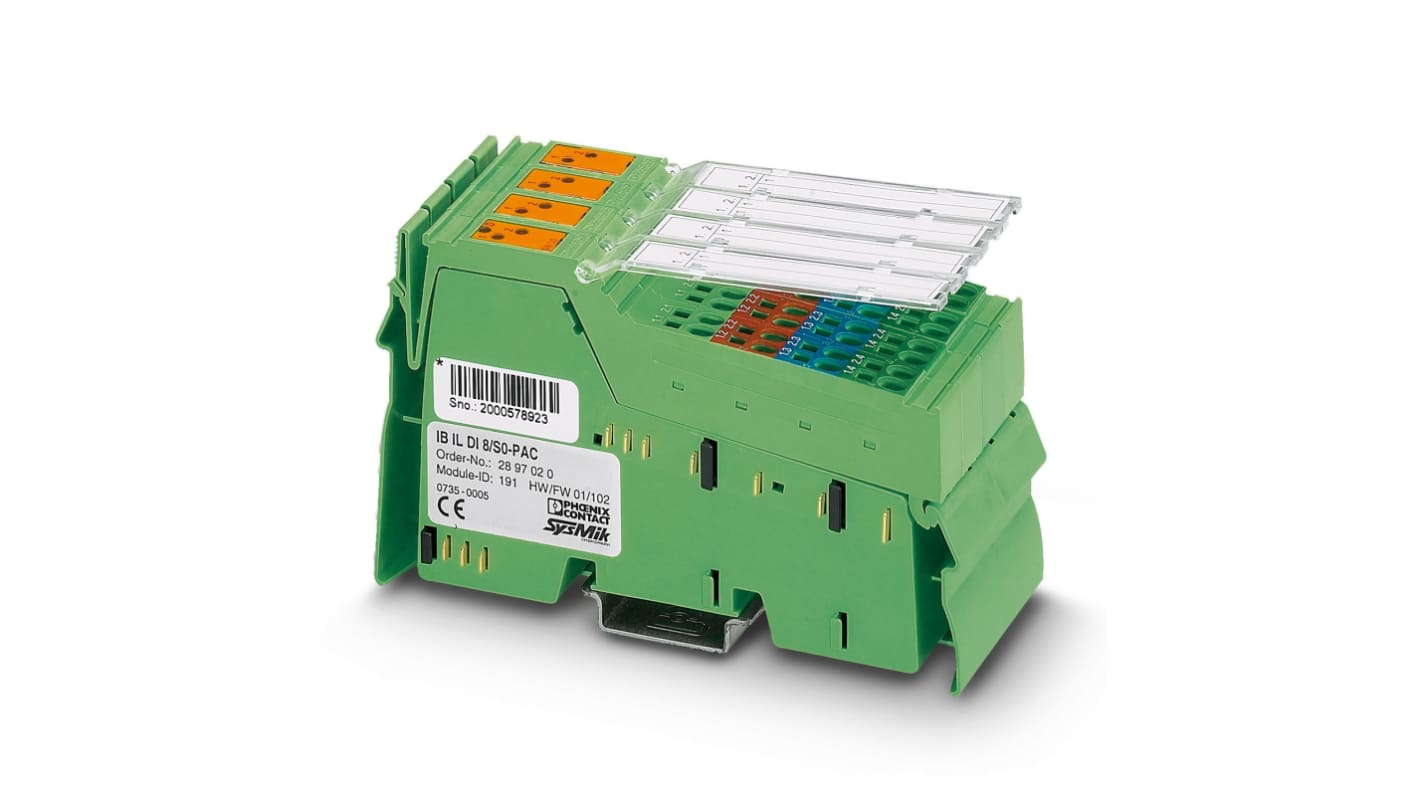 Phoenix Contact 2897020, controller digitale con 8 ingressi S0, 24 V c.c., dimensioni 119,8 x 48,8 x 71,5 mm, grado di protezione IP20.