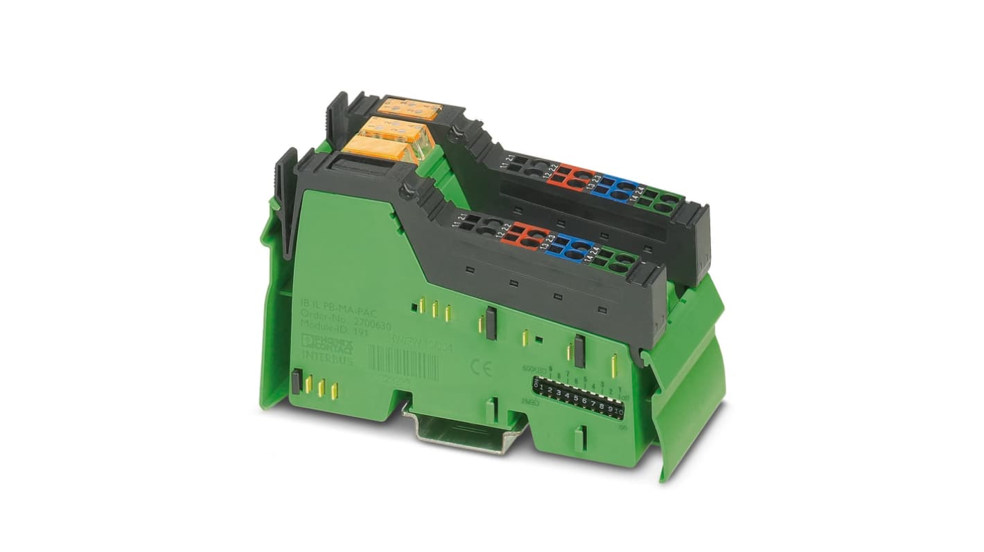 Modulo I/O Phoenix Contact 2700630 per PROFIBUS, dimensioni 119.8 x 48.8 x 71.5 mm, supporta fino a 48 parole di dati.