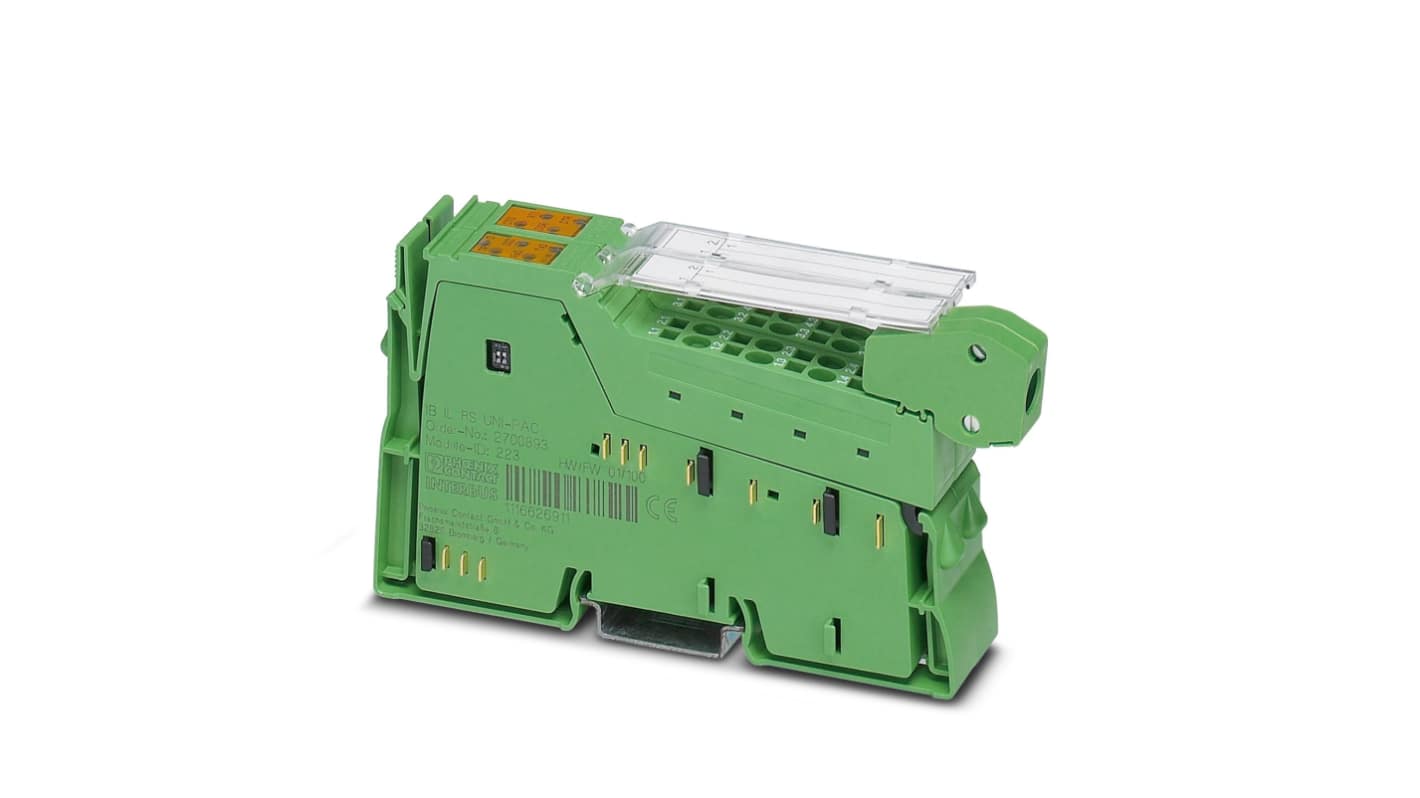 Modulo I/O Phoenix Contact 2700893, serie IB IL 400 BR, per comunicazione seriale, dimensioni 135 x 24.4 x 71.5 mm.